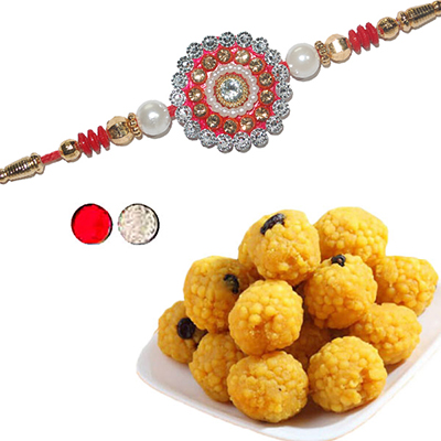 "Zardosi Rakhi - ZR-5150 A (1 RAKHI), 500gms of Laddu Sweets - Click here to View more details about this Product